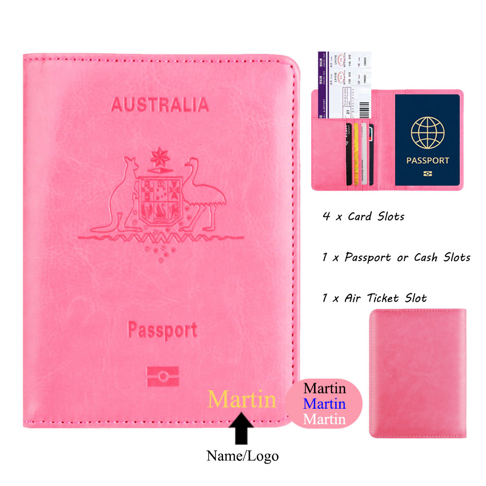 Leather Passport Cover - Kunden spezifischer Name Australien rfid Blocking